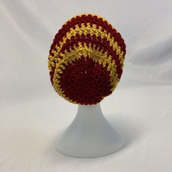 Red & Gold Crochet Slouchy Beanie Hat - Picture 3 of 4